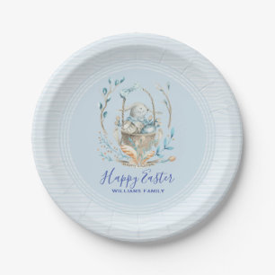Cute Easter Bunny Basket & Boho Flowers Paper Plate