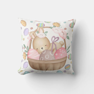 Cute Easter Bunny Basket  Throw Pillow