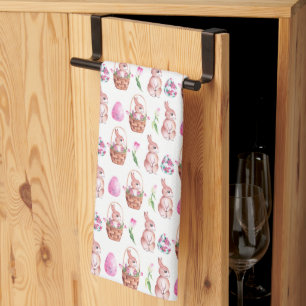 cute Easter bunny basket tiled pattern Kitchen Towel