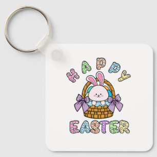 Cute Easter Bunny Basket with Eggs Keychain