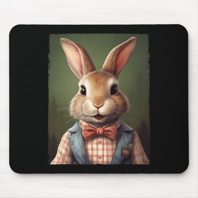 Cute Easter Bunny Bow Tie Rabbit Happy Easter Boys Mouse Pad (Front)