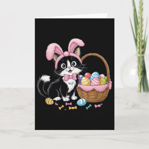 Cute Easter Bunny Cat With Bysket Funny Spring Kit Card
