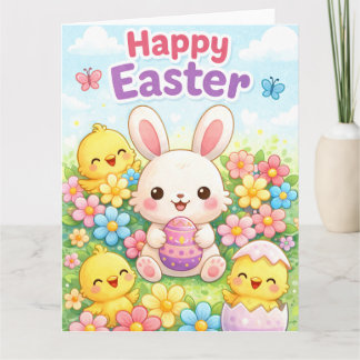 Cute Easter Bunny & Chicks | Happy Easter Card