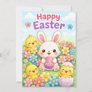 Cute Easter Bunny & Chicks | Happy Easter Holiday Card