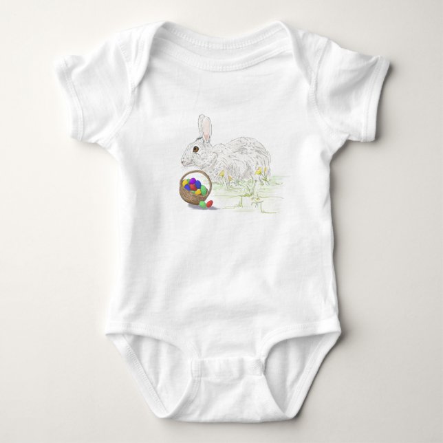Cute Easter Bunny Colourful Easter Eggs Baby Bodysuit (Front)