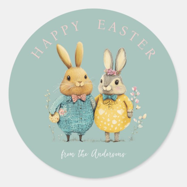 Cute Easter bunny couple  Classic Round Sticker (Front)