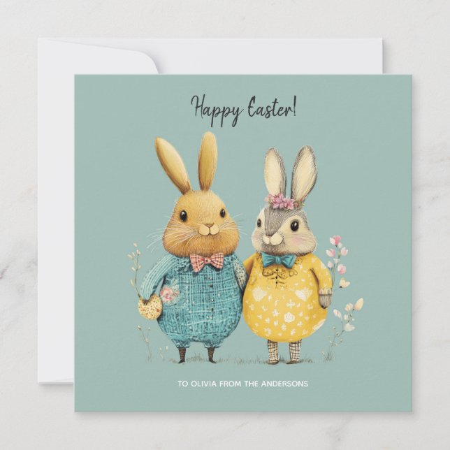 Cute Easter bunny couple  Holiday Card (Front)
