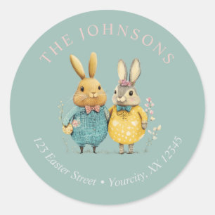 Cute Easter bunny couple return address Classic Round Sticker