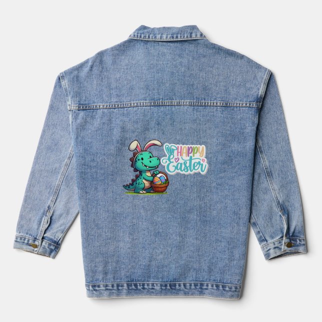 Cute, Easter bunny dinosaur Denim Jacket (Back)