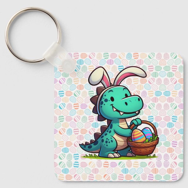Cute, Easter bunny dinosaur Keychain (Front)