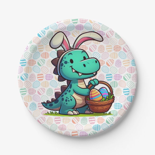Cute, Easter bunny dinosaur Paper Plate (Front)