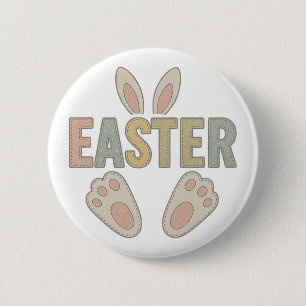 Cute Easter Bunny Ears and Feet Applique 2 Inch Round Button