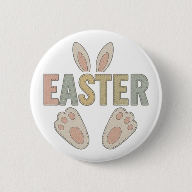 Cute Easter Bunny Ears and Feet Applique 2 Inch Round Button (Front)