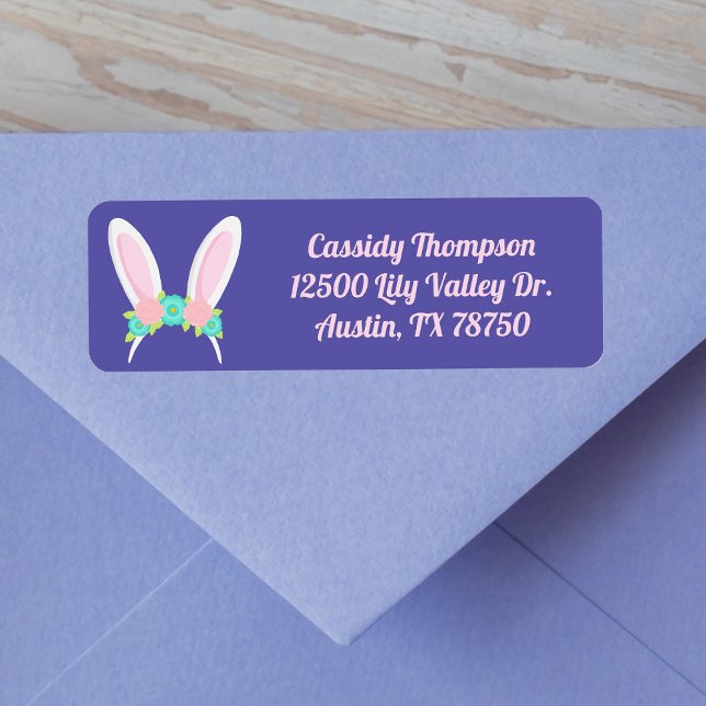 Cute Easter Bunny Ears Purple Pink Return Address (Creator Uploaded)