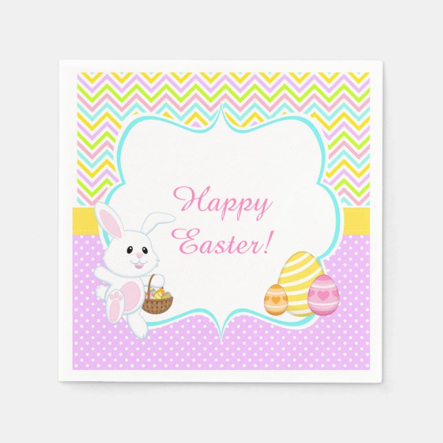 Cute Easter Bunny Easter Egg Hunt Napkin (Front)