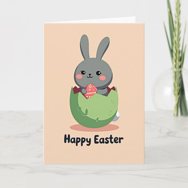 Cute Easter Bunny Egg Card (Front)