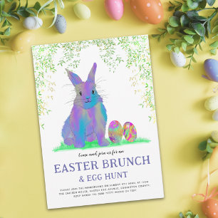 Cute Easter Bunny Egg Hunt and Brunch Purple Invitation
