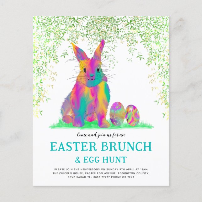 Cute Easter Bunny Egg Hunt and Brunch Teal  Flyer (Front)