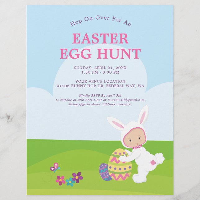 Cute Easter Bunny Egg Hunt Party Flyer (Front)