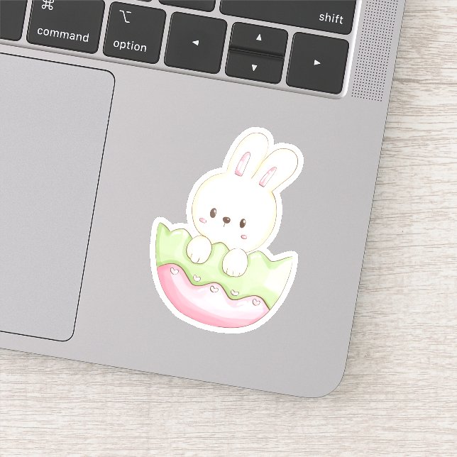 Cute Easter Bunny Egg Pink Green Vinyl Sticker (Detail)