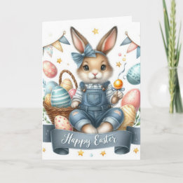 Cute Easter Bunny Eggs Holiday Card