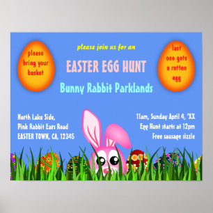 Cute Easter Bunny & Eggs in Grass Egg Hunt Poster