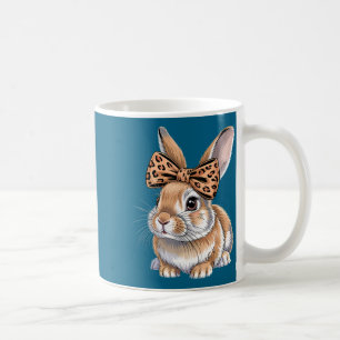 Cute easter bunny face bow leopard rabbit women coffee mug