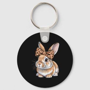 Cute easter bunny face bow leopard rabbit women keychain