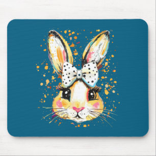 Cute easter bunny face bow tie girls kids  mouse pad