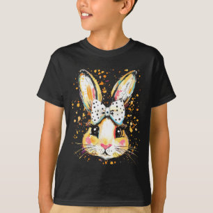 Cute easter bunny face bow tie girls kids T-Shirt