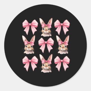 Cute Easter Bunny Face Coquette Bow Easter Day Gir Classic Round Sticker