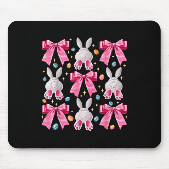 Cute Easter Bunny Face Coquette Bow Easter Day Gir Mouse Pad (Front)