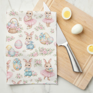 Cute Easter Bunny Floral Pattern - Pastel Spring  Kitchen Towel