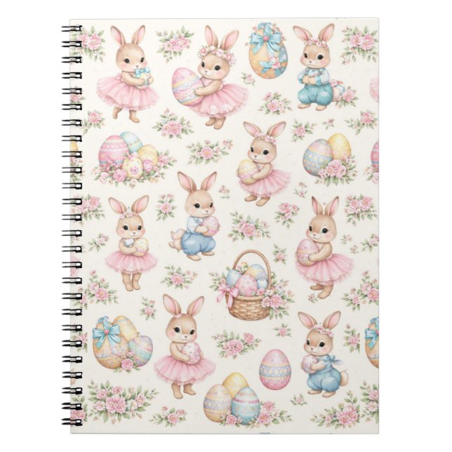 Cute Easter Bunny Floral Pattern - Pastel Spring Notebook (Front)