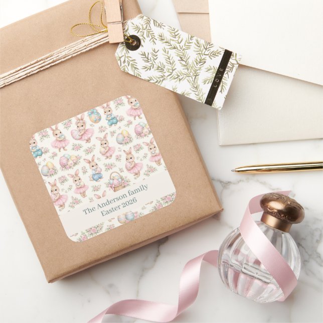 Cute Easter Bunny Floral Pattern - Pastel Spring  Square Sticker (Gifting)