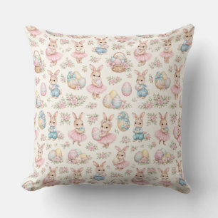 Cute Easter Bunny Floral Pattern - Pastel Spring  Throw Pillow