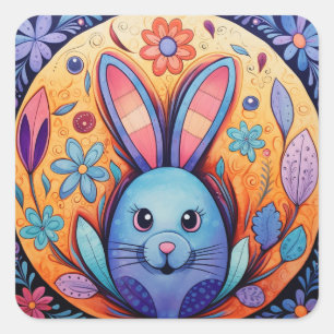 Cute Easter Bunny Floral Spring Square Sticker