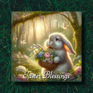 Cute Easter Bunny Flower Basket  Holiday Card