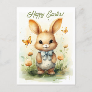 Cute Easter Bunny Frolic: Yellow Meadow Magic Holiday Postcard