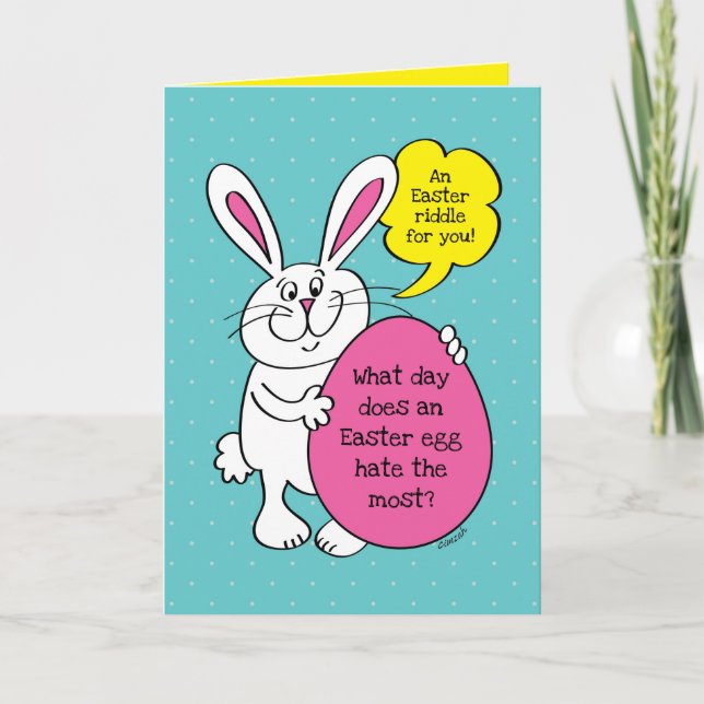 Cute Easter Bunny Funny Riddle For Kids Card (Front)