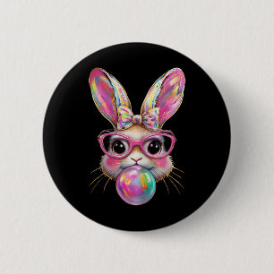 Cute Easter Bunny Gles Blowing Bubble Bunny Coquet 2 Inch Round Button