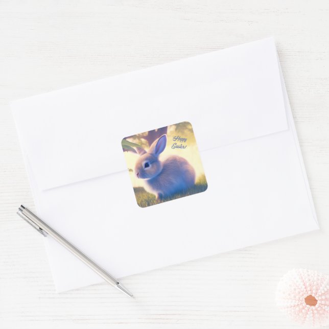 Cute Easter bunny, Happy Easter - personalizable   Square Sticker (Envelope)