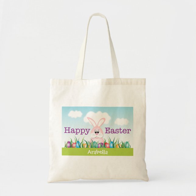 Cute Easter Bunny Happy Easter Tote Bag (Front)
