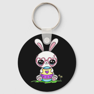 Cute Easter Bunny Heart Glasses Pajama Keychain