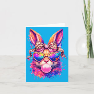 Cute Easter Bunny Heart Sungles Leopard Bow Bubble Card