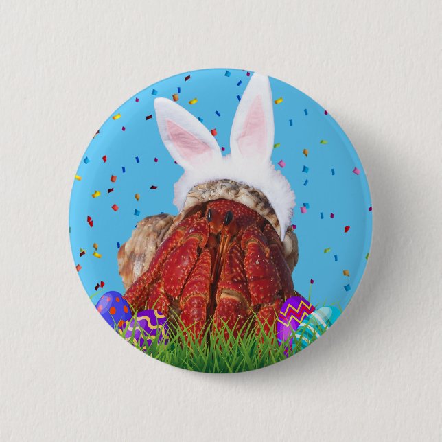 Cute Easter Bunny Hermit Crab 2 Inch Round Button (Front)