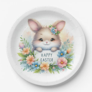 Cute Easter Bunny Holding an Easter Sign Paper Plate