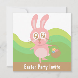 Cute Easter Bunny holding basket of eggs Invitation