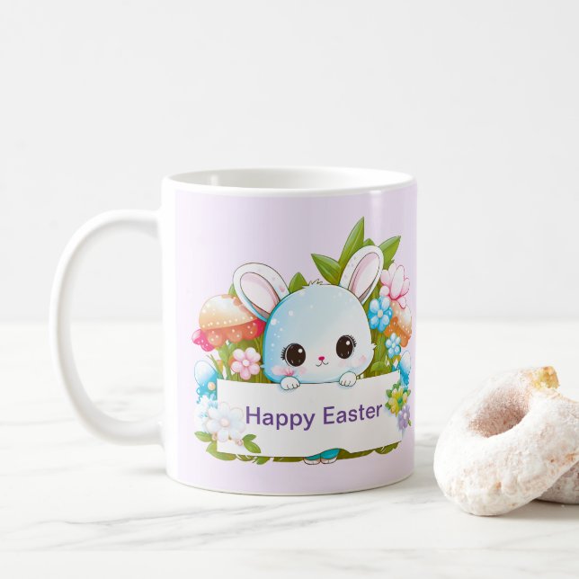 Cute Easter Bunny Holiday  Coffee Mug (With Donut)