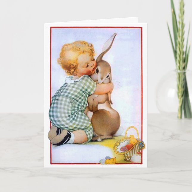 Cute Easter Bunny Hug Holiday Card (Front)